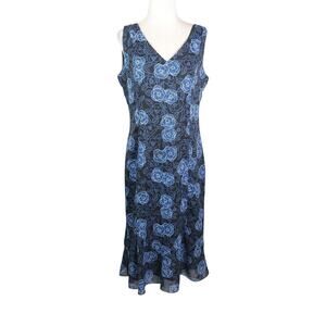 Vintage 90s Ann Taylor LOFT Navy Blue Floral Midi Dress 8